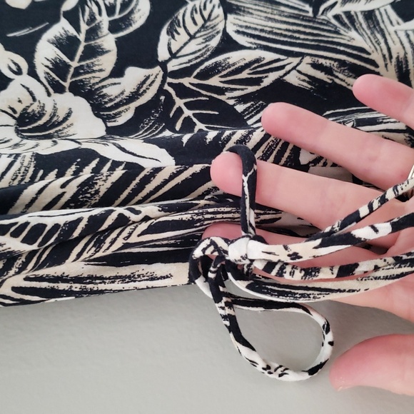 Teddi Vintage Floral Midi Dress Small Black Tan Sleeveless Tropical Hawaiian 90s - Picture 4 of 12